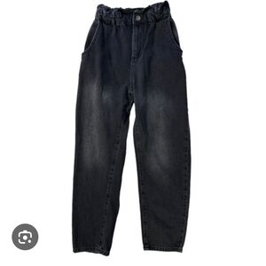 ZARA Paperbag Waist Barrel Leg High Waisted Black Jeans Womens Size 2